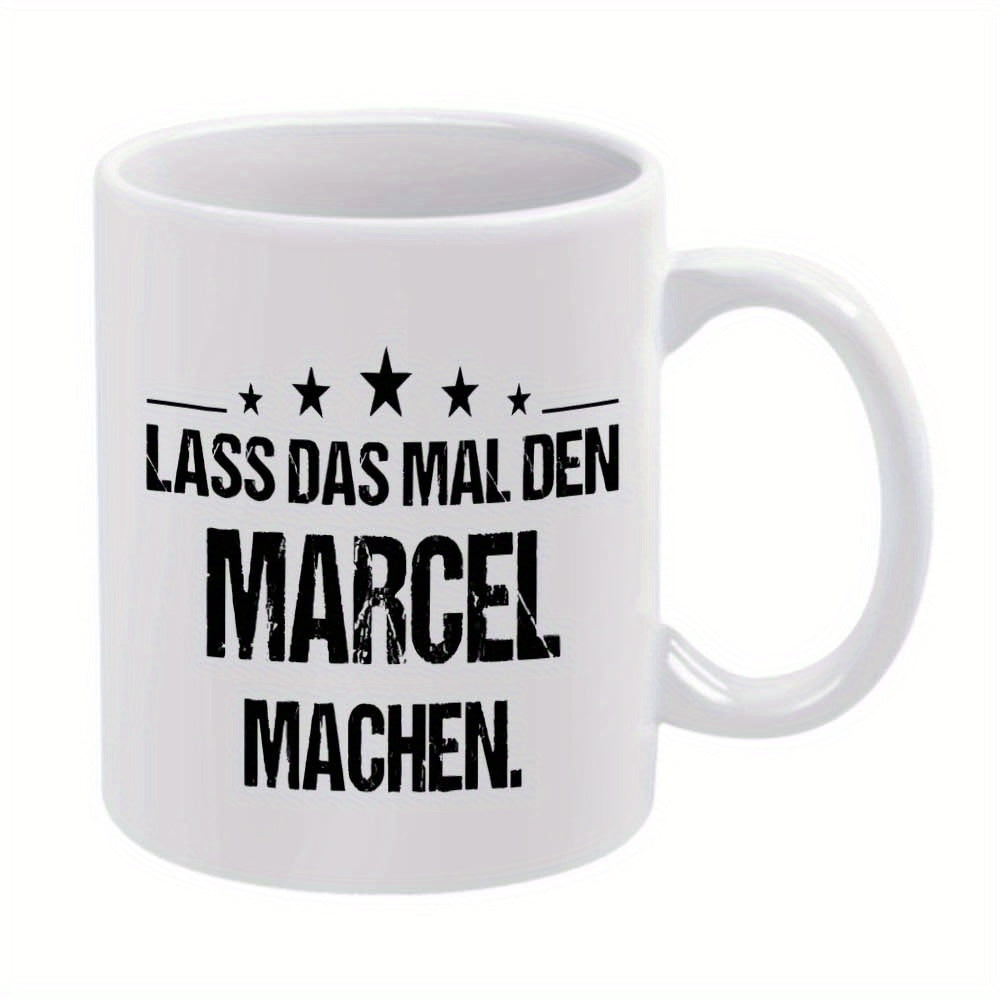 Tailorly White Ceramic 11 oz Mug - Bold Industrial Typography Featuring Five Five Pointed Decorative Midnight Black Stars