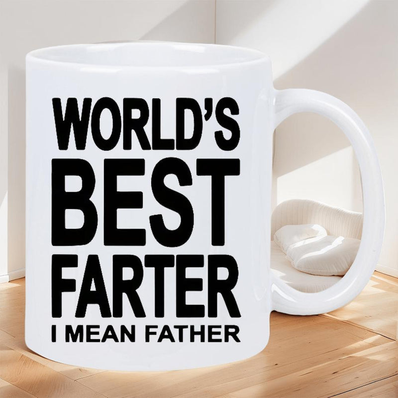 Tailorly White Ceramic 11 oz Mug - Worlds Best Farter I Mean Father Minimalist With Bold Black Typographic Humor Fatherhood Message Mug