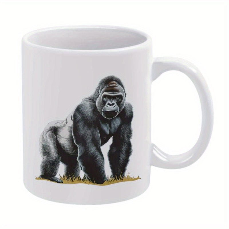 Tailorly White Ceramic 11 oz Mug - Powerful Silverback Resting On Grass Surrounded By A Clean White Background Gorilla