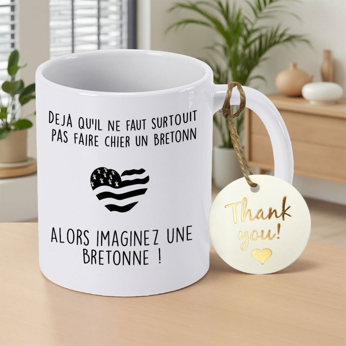 Tailorly White Ceramic 11 oz Mug - Thank You Minimalist Striped Pattern Contained Within A Smooth Rounded Cultural Symbolic Heart