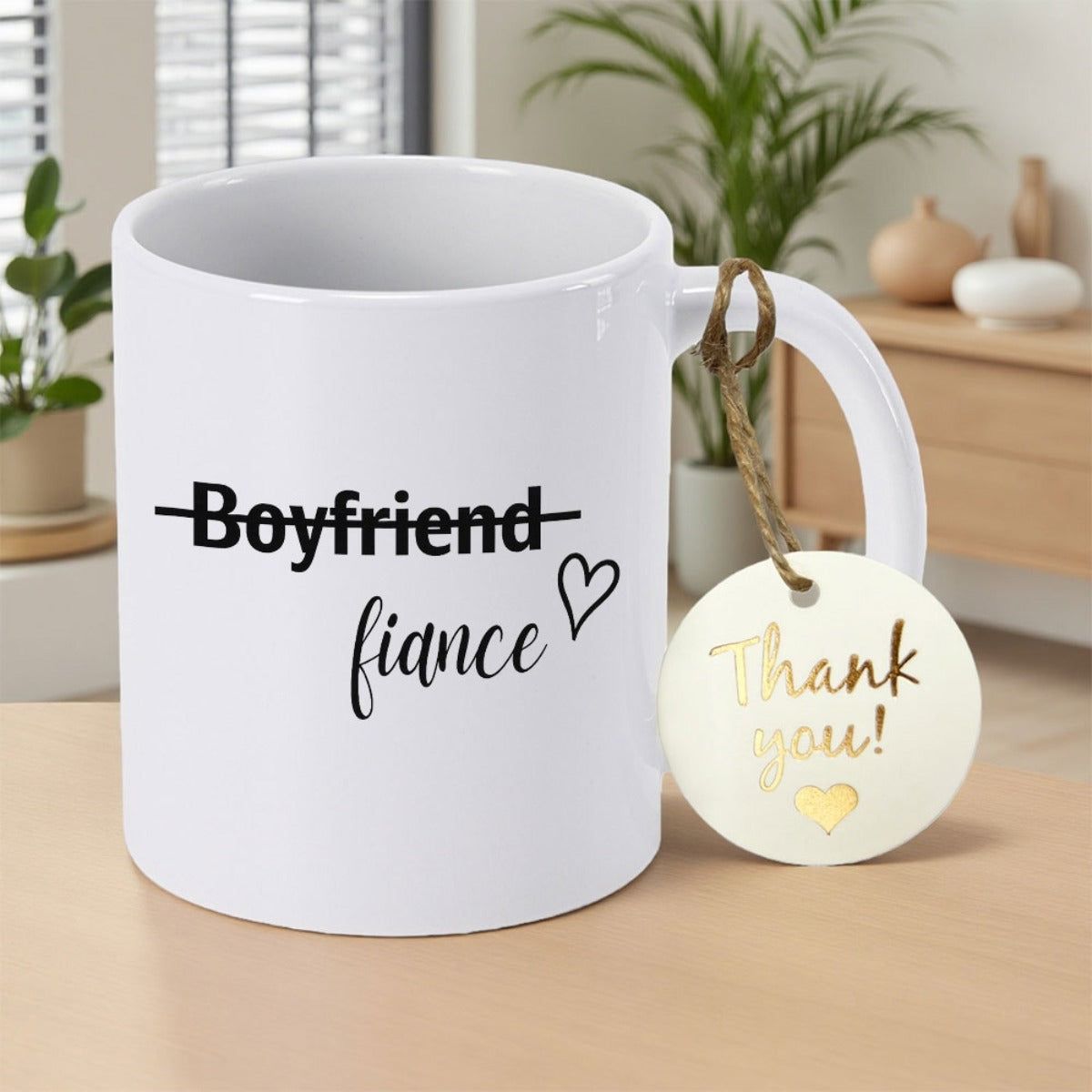 Tailorly White Ceramic 11 oz Mug - Boyfriend Fiancé Minimalist White Ceramic Vessel Displaying Relationship Status Change With Heart Decoration Mug