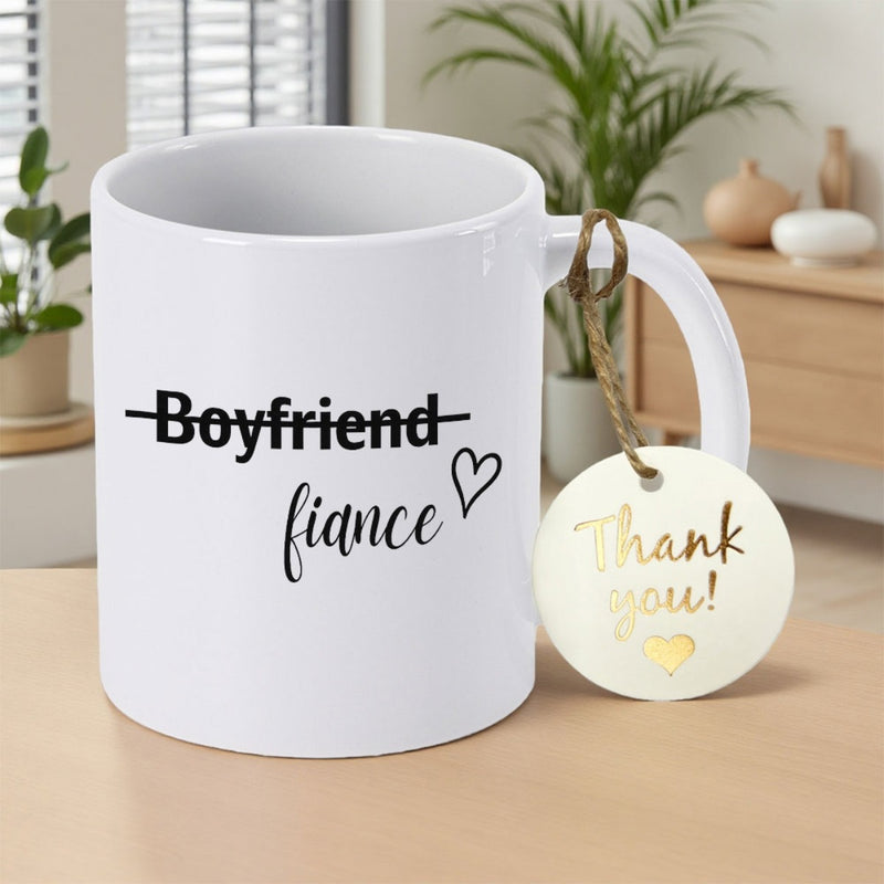 Tailorly White Ceramic 11 oz Mug - Boyfriend Fiancé Minimalist White Ceramic Vessel Displaying Relationship Status Change With Heart Decoration Mug