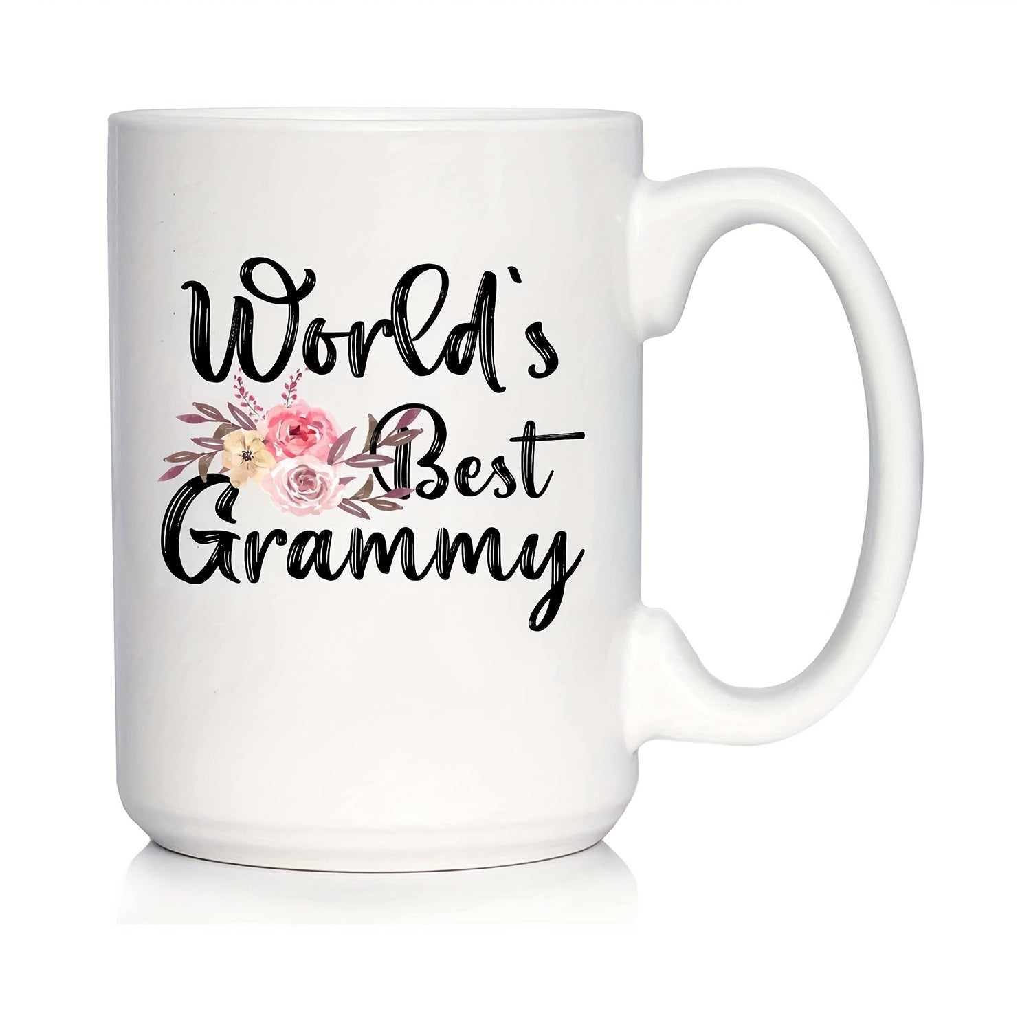 Tailorly White Ceramic 11 oz Mug - World's Best Grammy Watercolor Pink Roses And Elegant Leaves Arranged Between Artistic Script Lettering Mug