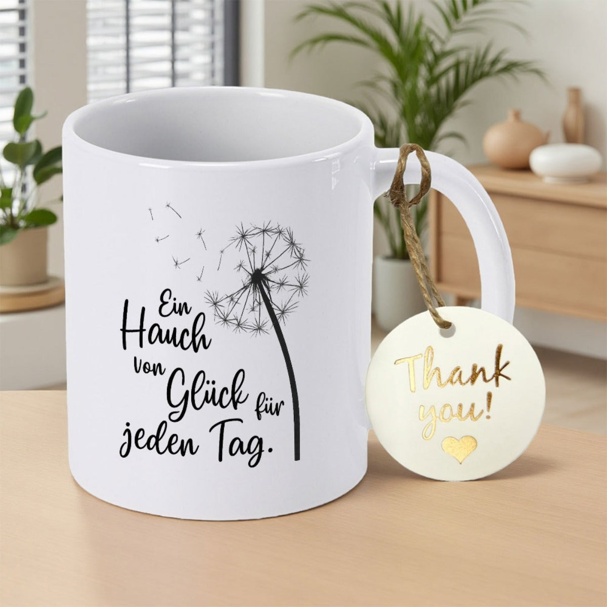 Tailorly White Ceramic 11 oz Mug - Thank You Seeds Drifting In The Wind Under A Delicate Blooming Summer Floral Dandelion