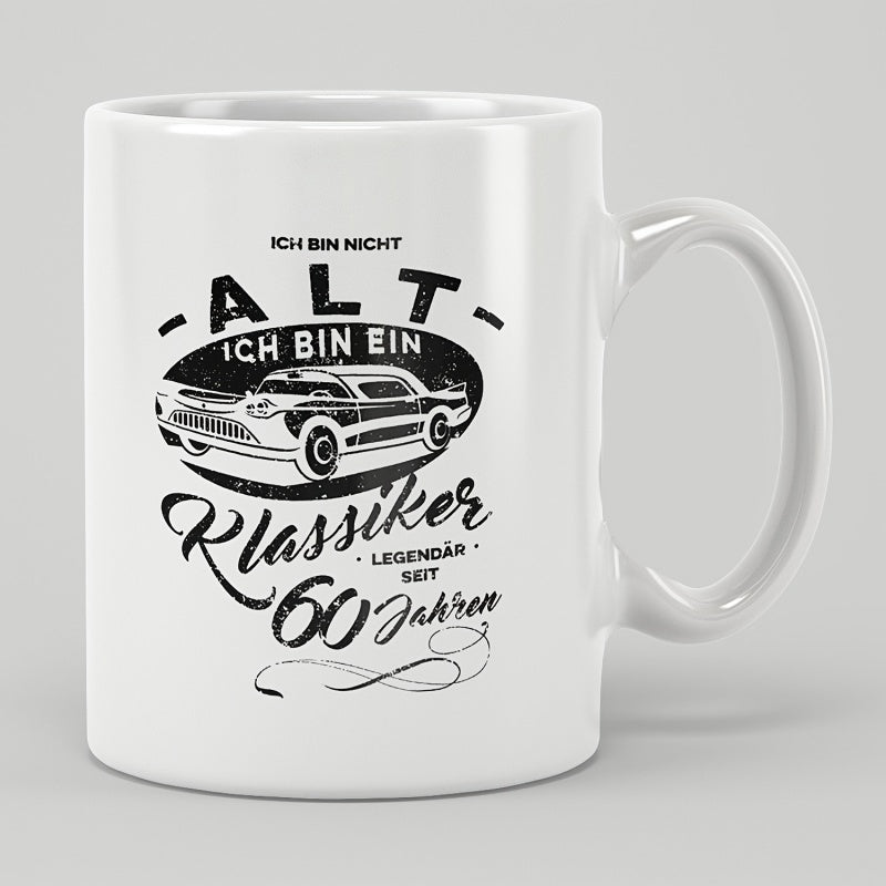 Tailorly White Ceramic 11 oz Mug - Vintage Retro Silhouette Featuring A Powerful Sleek American Muscle Car