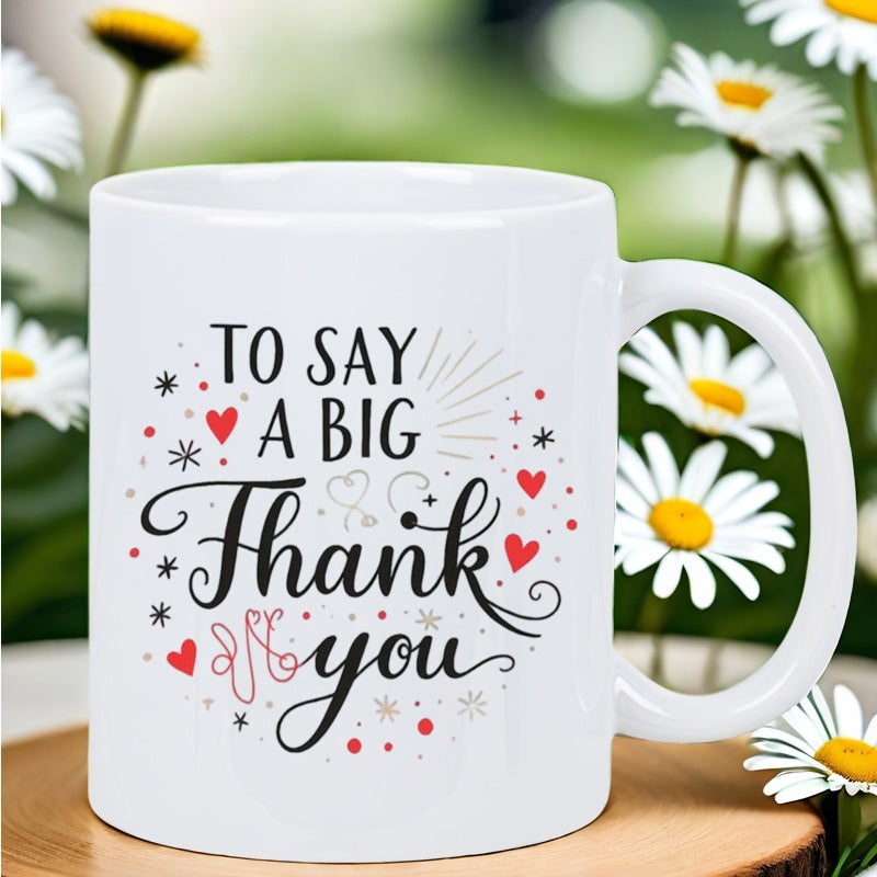 Tailorly White Ceramic 11 oz Mug - To Say A Big Thank You Delicate Red Hearts And Small Black Stars With Swirling Lines Mug