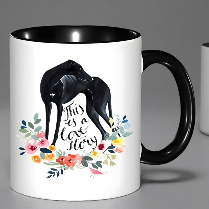Tailorly Black Accent 11 oz Mug - cute greyhound dog with text