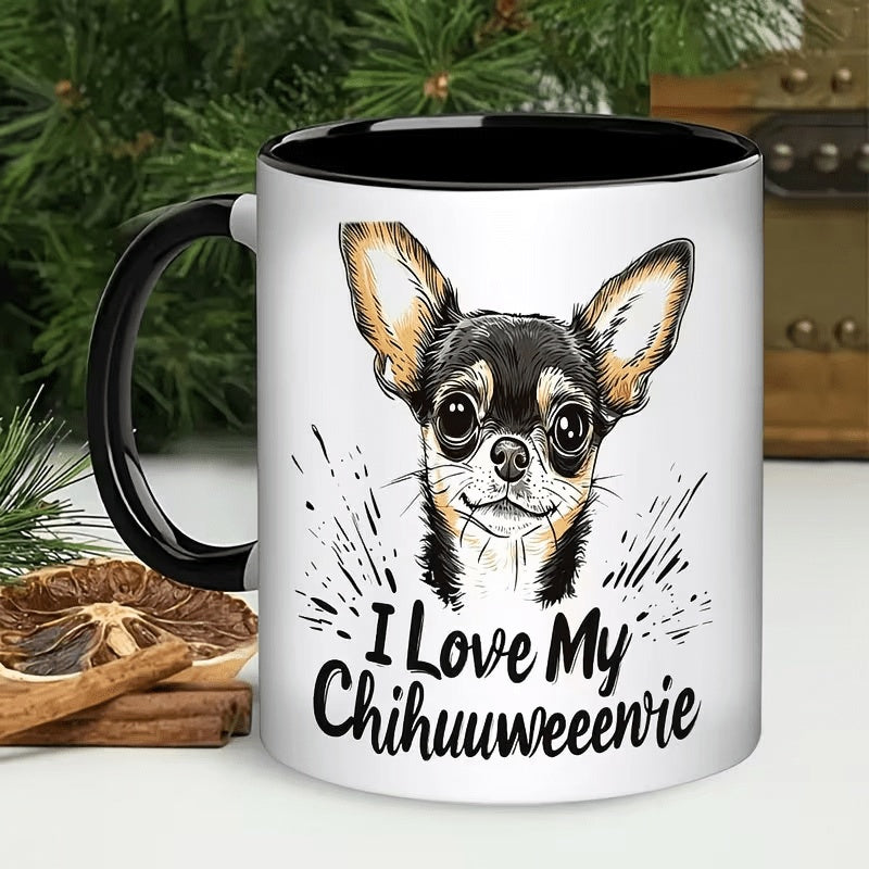 Tailorly Black Accent 11 oz Mug - i love my chihuahua text， cute chihuahua