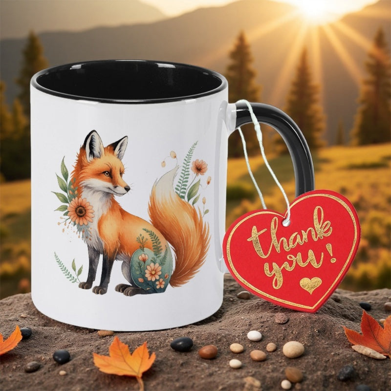Tailorly Black Accent 11 oz Mug - floral fox