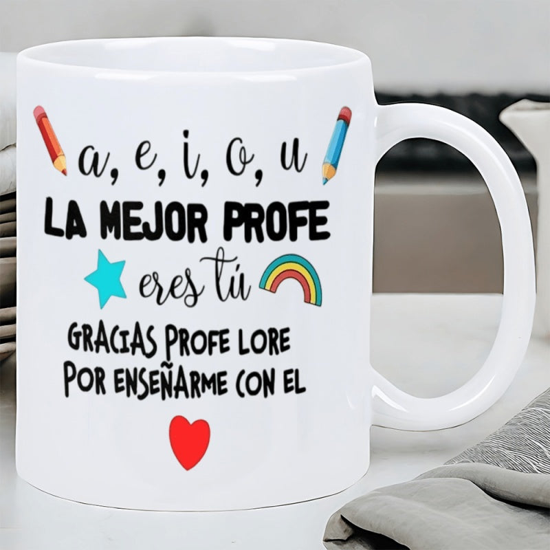 Tailorly White Ceramic 11 oz Mug - Vibrant School Elements With Rainbow And Heart On Ceramic Cup