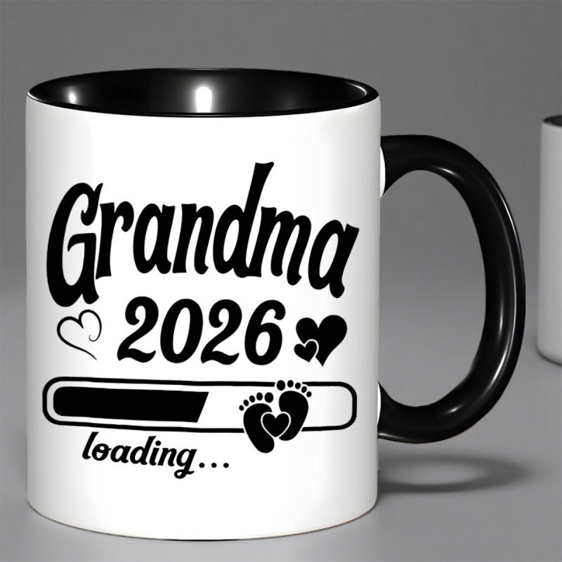 Tailorly Black Accent 11 oz Mug - funny grandma 2026 loading with red accent heart handprint