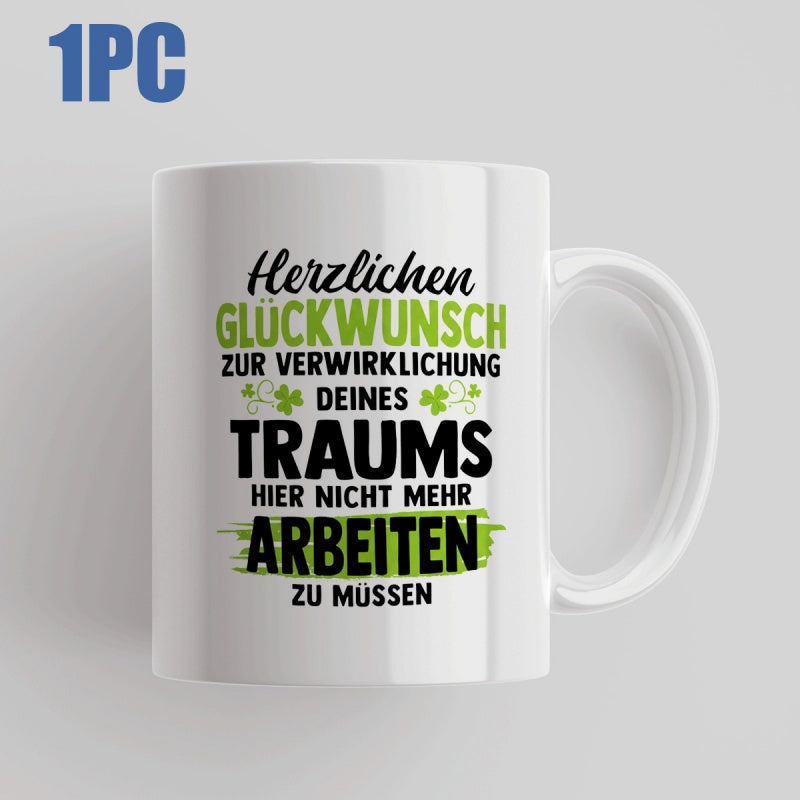 Tailorly White Ceramic 11 oz Mug - Minimalist Green Shamrocks With Bold Stylish Decorative Typography Letters Clover