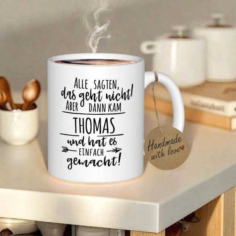 Tailorly White Ceramic 11 oz Mug - Handmade With Love Minimalist White Ceramic With Decorative Black Script And Arrows Mug
