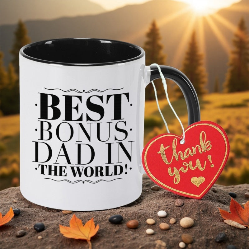 Tailorly Black Accent 11 oz Mug - dad in the world text