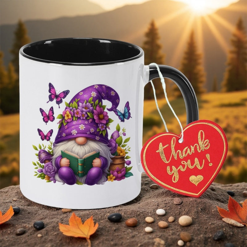 Tailorly Black Accent 11 oz Mug - whimsical gnome floral