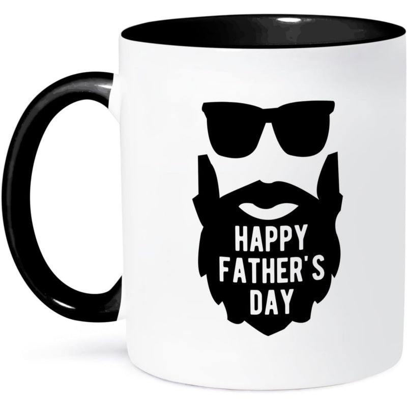 Tailorly Black Accent 11 oz Mug - happy fathers day in a silhouette of a for man with a beard and fashion glasses
