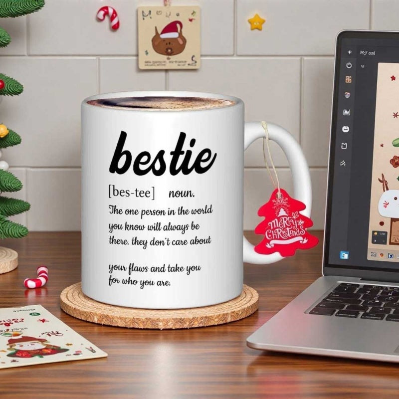 Tailorly White Ceramic 11 oz Mug - Bestie Elegant Featuring Minimalist Black Dictionary Definition Text Description Mug