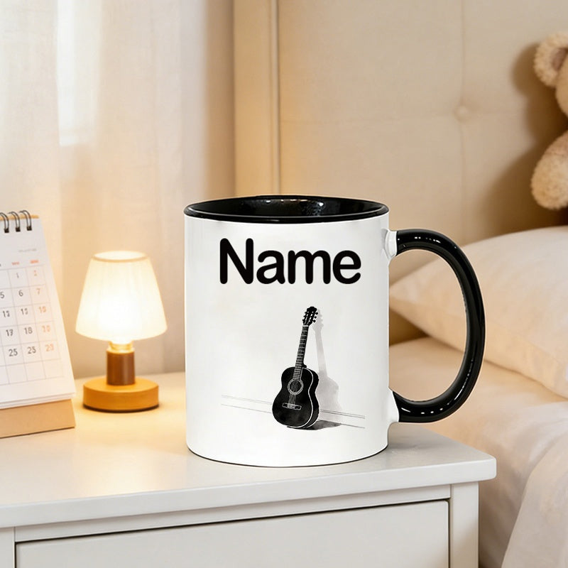 Tailorly Black Accent 11 oz Mug - coffee mug halloween christmas pear shaped body with clear string lines classical guitar