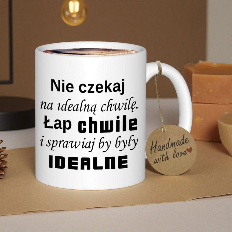 Tailorly White Ceramic 11 oz Mug - Simple White Ceramic Coffee Cup Standing On Flat Wooden Surface Mug