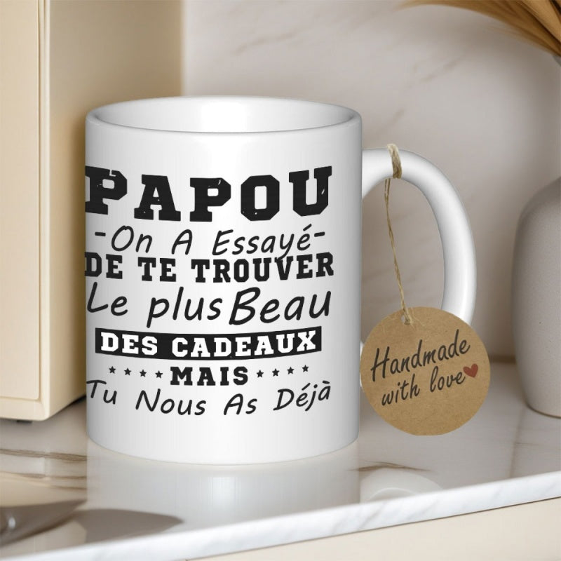 Tailorly White Ceramic 11 oz Mug - Handmade With Love Minimalist Ceramic Vessel Featuring Bold Typography And Decorative Script Mug