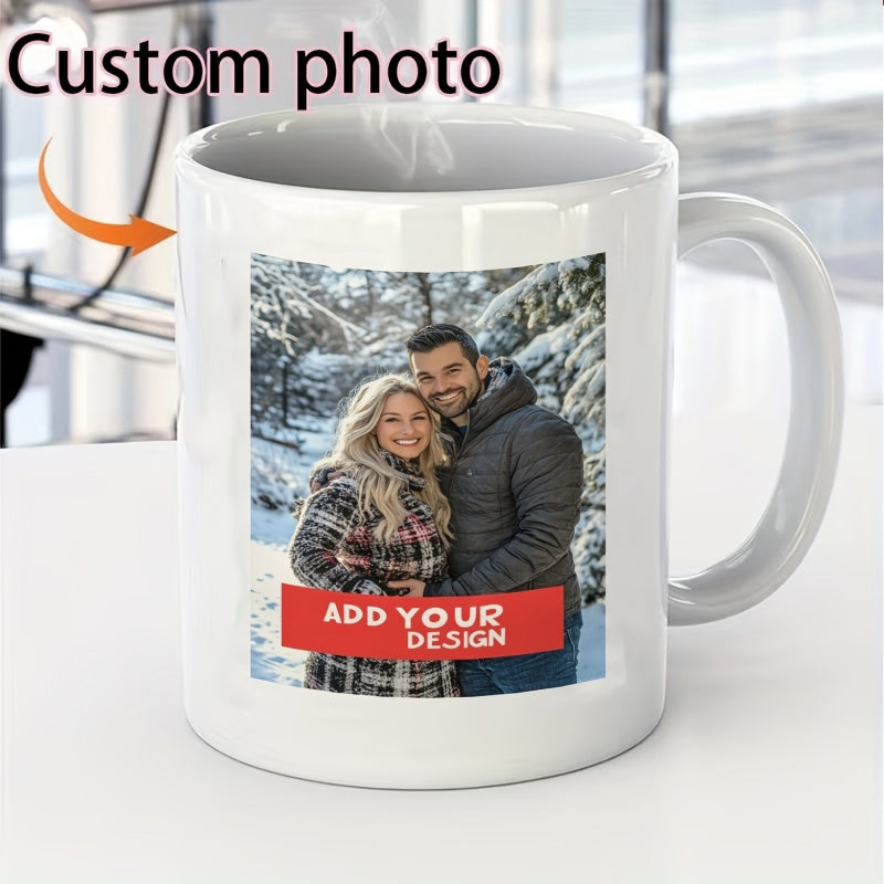Tailorly White Ceramic 11 oz Mug - Custom Photo Add Your Design Happy Smiling Couple Wearing Winter Jackets In Snowy Forest Mug