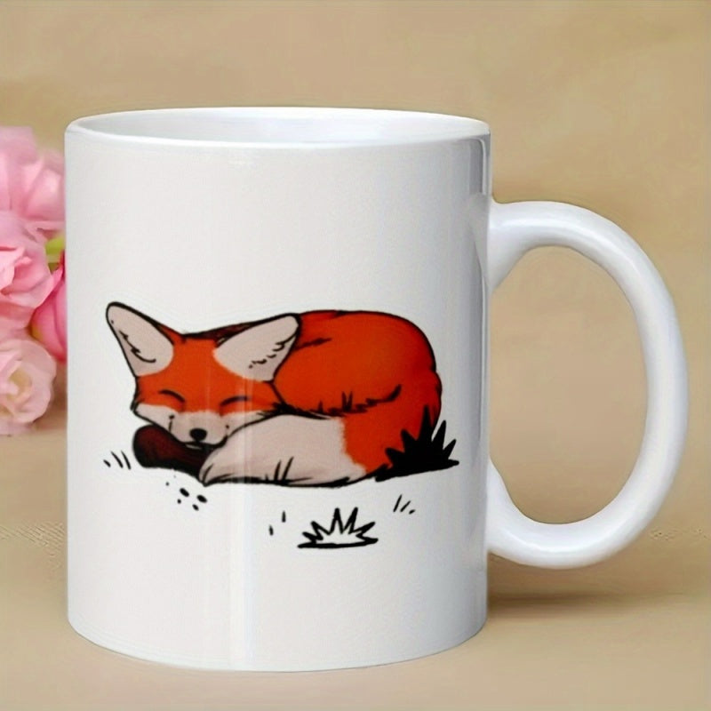 Tailorly White Ceramic 11 oz Mug - Adorable Sleeping Red Fox Curled Quietly Resting Among Small Grass Tufts Fox