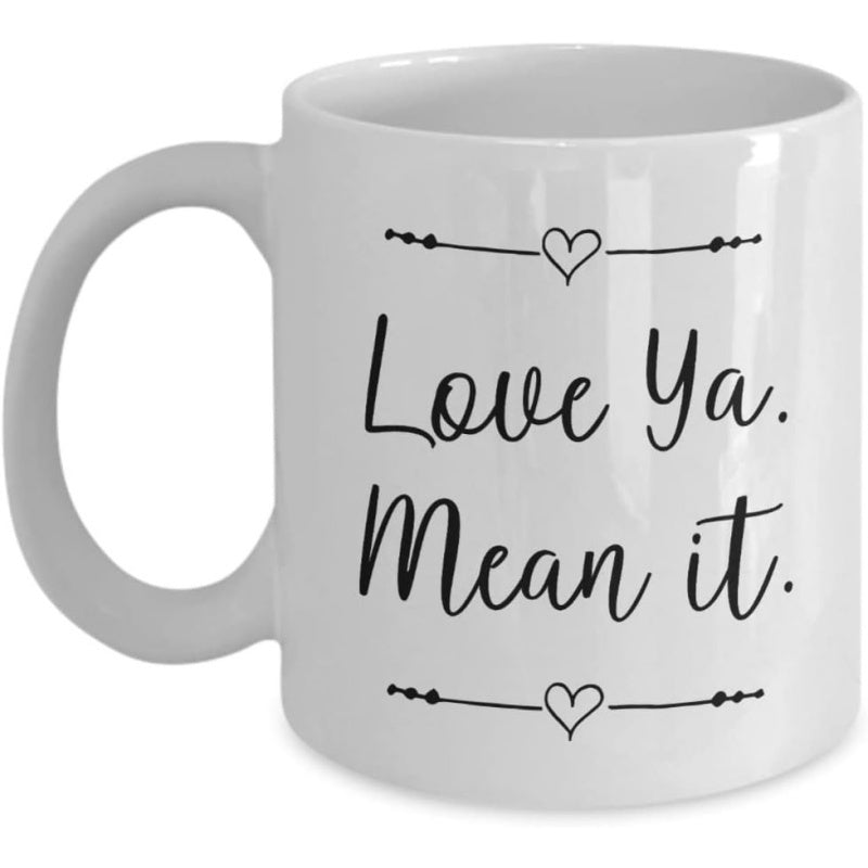 Tailorly White Ceramic 11 oz Mug - Love Ya Mean It Minimalist Heart Icons With Delicate Horizontal Line Details And Dots Mug