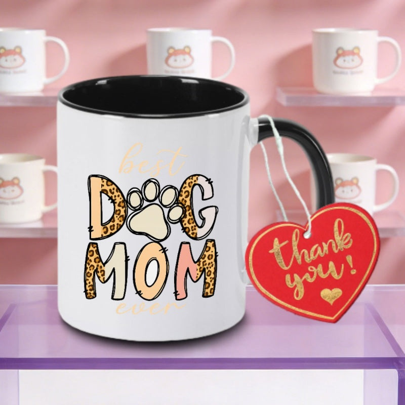 Tailorly Black Accent 11 oz Mug - leopard print paw design
