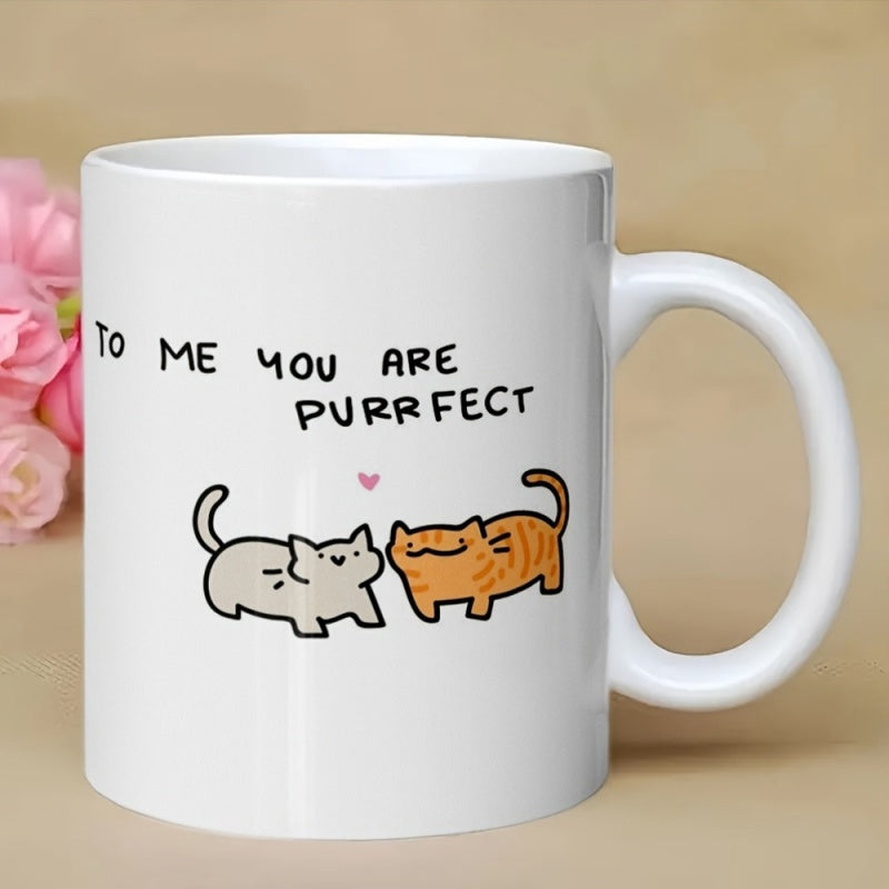 Tailorly White Ceramic 11 oz Mug - To Me You Are Purrfect Two Cute Minimalist Hand Drawn Cats With A Tiny Heart Cat