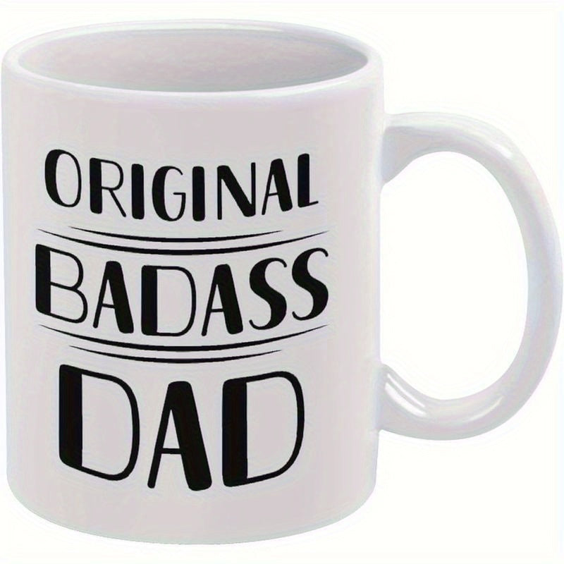 Tailorly White Ceramic 11 oz Mug - Original Badass Dad Minimalist With Bold Black Lettering And Lines Mug