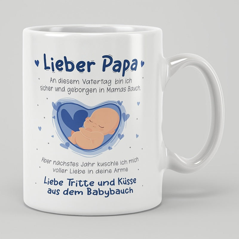 Tailorly White Ceramic 11 oz Mug - Soft Sleeping Silhouette Inside Blue Heart Surrounded By Many Floating Hearts Baby