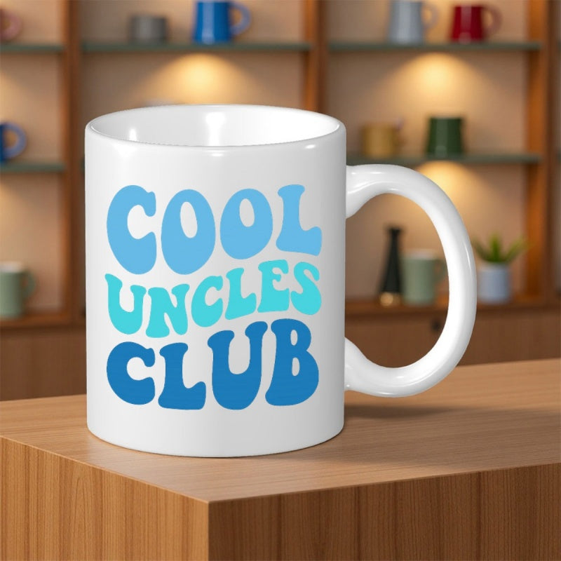 Tailorly White Ceramic 11 oz Mug - Cool Uncles Club Retro Wavy Typography In Vibrant Shades Of Blue Ocean Style Mug