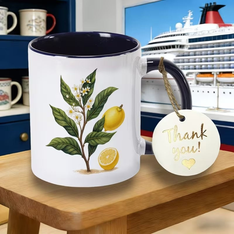 Tailorly Black Accent 11 oz Mug - Lemon with text "Tea Milk Or Water"