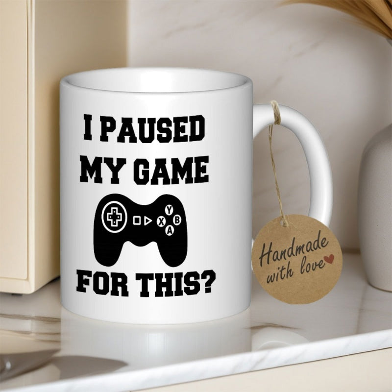 Tailorly White Ceramic 11 oz Mug - I Paused My Game For This Sleek Black Modern Gaming Peripheral Silhouette With Precise Button Layout Controller