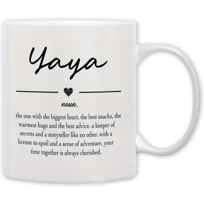 Tailorly White Ceramic 11 oz Mug - Yaya Minimalist Modern Script Text With Tiny Heart And Horizontal Line Definition