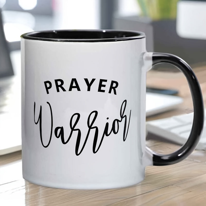 Tailorly Black Accent 11 oz Mug - inspirational prayer warrior text with black lettering faith based christian