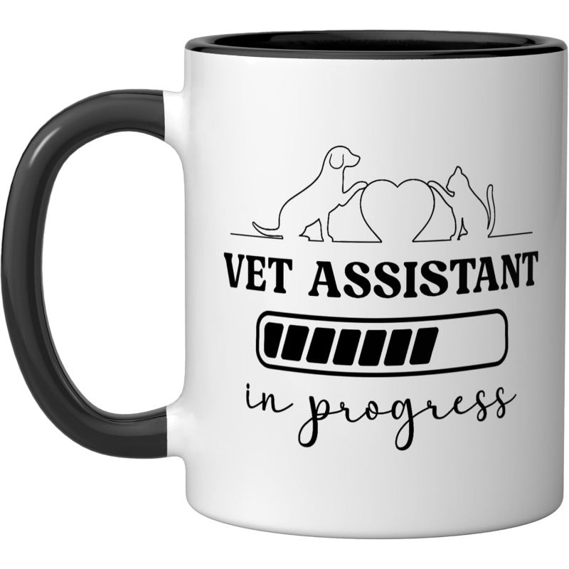 Tailorly Black Accent 11 oz Mug - future vet assistant in progress vet assistant student text black white heart shaped handle pattern round shape