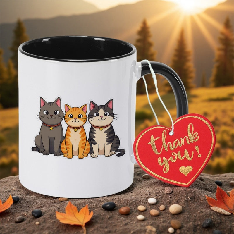 Tailorly Black Accent 11 oz Mug - three cat print
