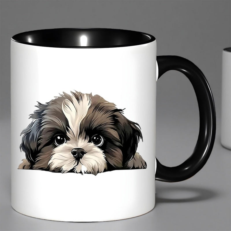 Tailorly Black Accent 11 oz Mug - shih tzu dog， adorable puppy