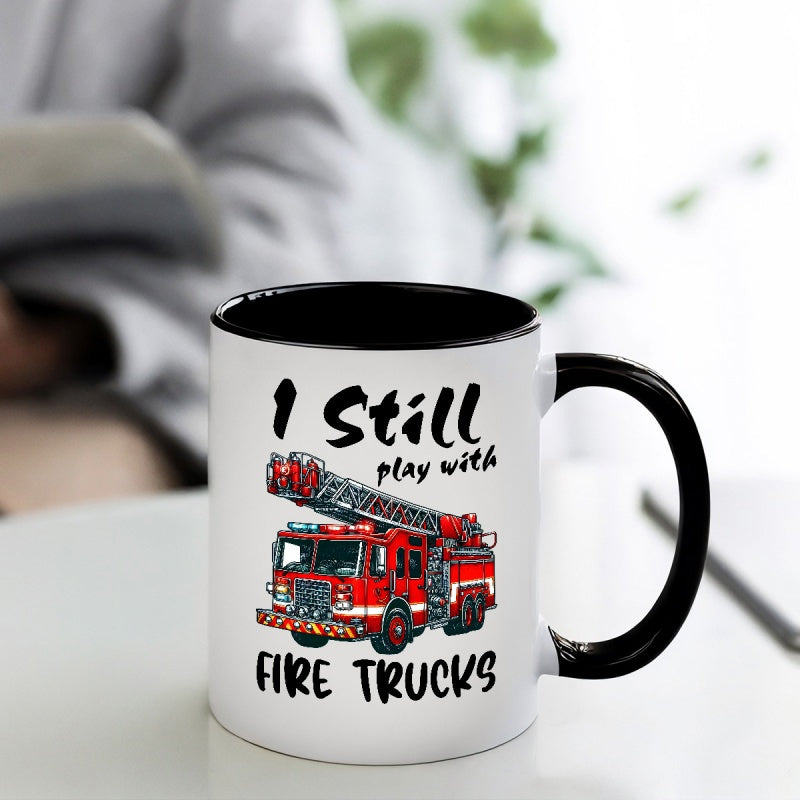 Tailorly Black Accent 11 oz Mug - fire truck