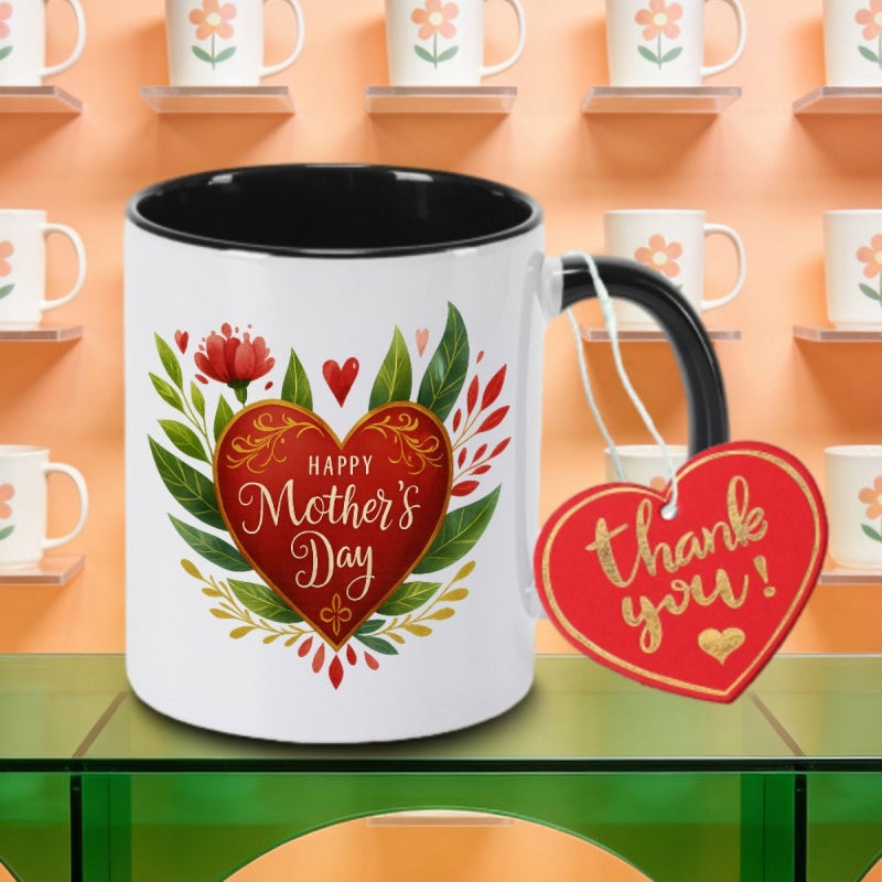 Tailorly Black Accent 11 oz Mug - 1 mothers day ceramic mug with non slip base suitable for home coffee cup dishwasher tea for milk water reusable gift