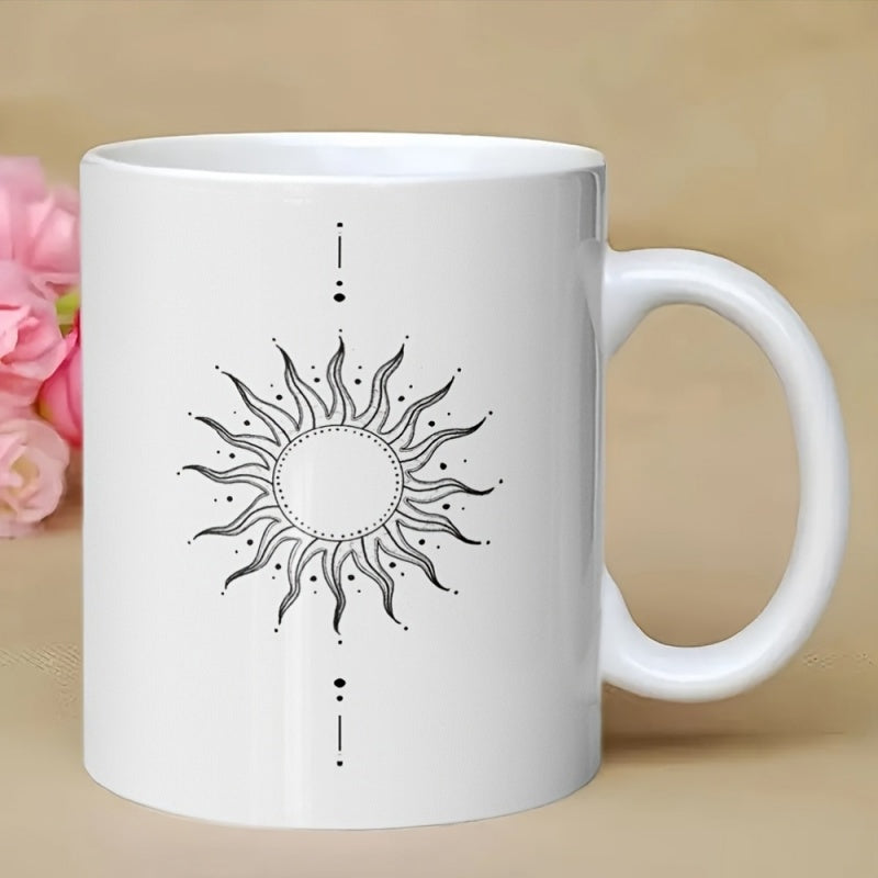 Tailorly White Ceramic 11 oz Mug - Celestial Boho Style With Wavy Rays And Delicate Dot Accents Sun