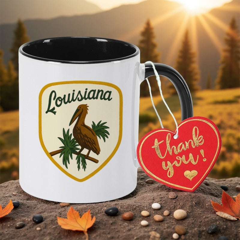 Tailorly Black Accent 11 oz Mug - vintage state seal design bird green colors i ceramic coffee mug coffee cup 11oz350ml study anti slip holiday