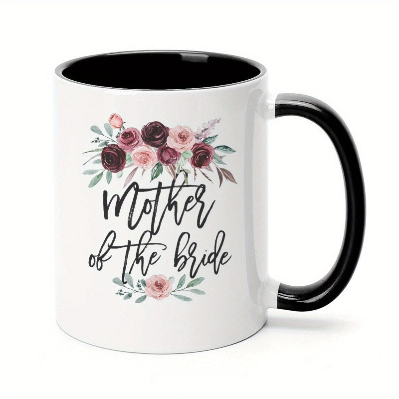 Tailorly Black Accent 11 oz Mug - mother of the bride text with greenery