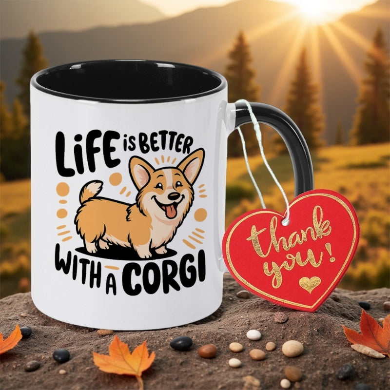 Tailorly Black Accent 11 oz Mug - with cute with with a corgi 11oz 350mlceramic coffee mug coffee cup housewarming gift christmas gift gift for