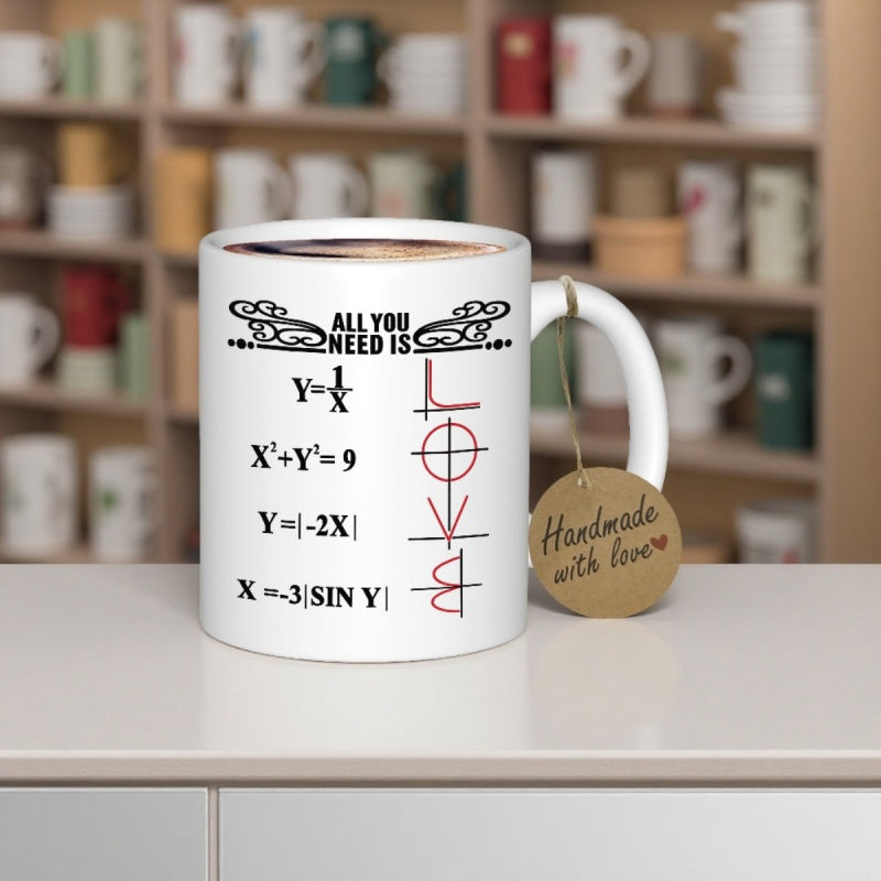 Tailorly White Ceramic 11 oz Mug - All You Need Is Love Scientific Function Graphs Representing Romance In Minimalist Black And Red Mug