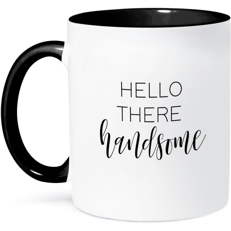 Tailorly Black Accent 11 oz Mug - greetings good looking black text on a white backdrop