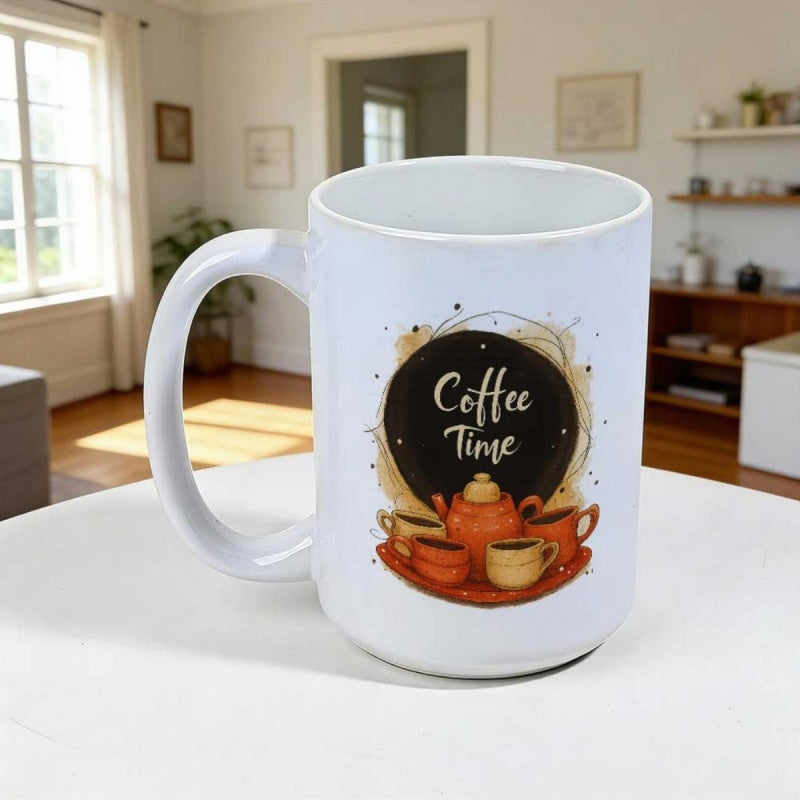 Tailorly White Ceramic 11 oz Mug - Coffee Time Warm Orange Ceramic Teapot And Matching Cups Set On Tray Teapot