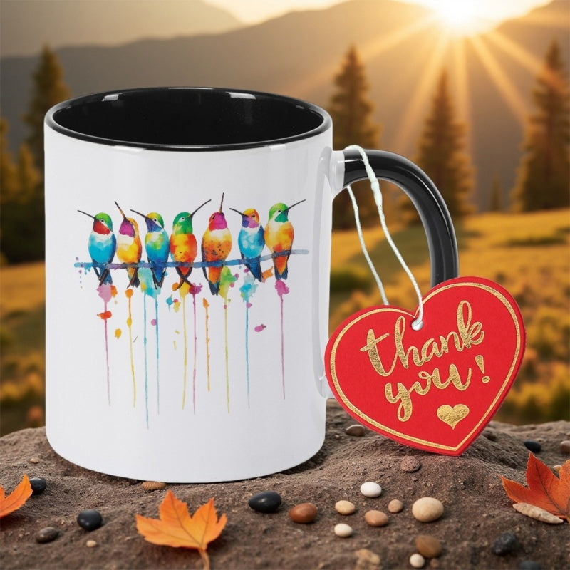 Tailorly Black Accent 11 oz Mug - vibrant hummingbird