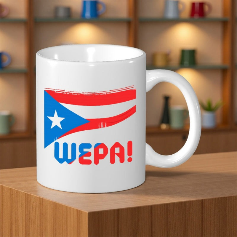Tailorly White Ceramic 11 oz Mug - Wepa Artistic Puerto Rican Design Featuring Distressed Red White And Blue Flag